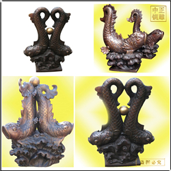 鑄銅關(guān)公 三條魚擺件加工