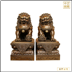 鑄銅關(guān)公 小號(hào)雌雄一對(duì)黃銅獅子擺件