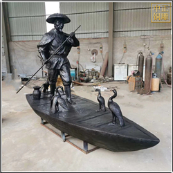 鑄銅關(guān)公 捕魚(yú)雕塑制作圖片