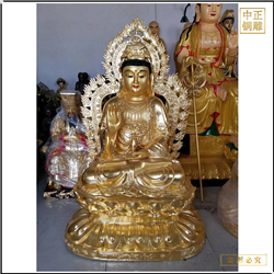 鑄銅關(guān)公 坐式帶背光觀音銅雕