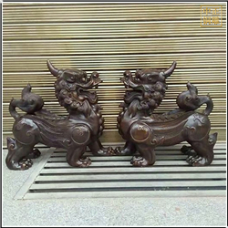 鑄銅關(guān)公 一對(duì)小型銅獬豸雕塑擺件