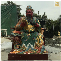 鑄銅關(guān)公 綠衣看書捋胡子彩繪銅關(guān)公